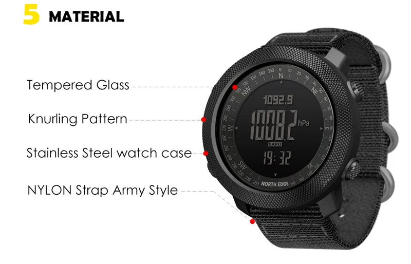 NORTH EDGE Men's sport Digital watch Hours Running Swimming Military Army watches Altimeter Barometer Compass waterproof 50m Act1ve Unlimited