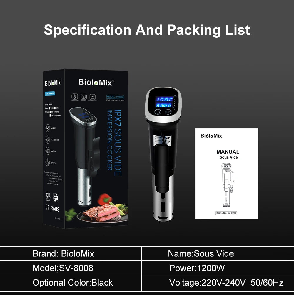 BioloMix 2.55 Generation IPX7 Waterproof Vacuum Sous Vide Cooker Immersion Circulator Accurate Cooking With LED Digital Display Act1ve Unlimited
