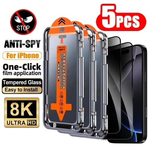 5PCS Privacy Screen Protector for iPhone 17 Pro Max 16 15 14 13 12 11 16e Plus Mini XR Dust Free Install Anti-Spy Tempered Glass Act1ve Unlimited
