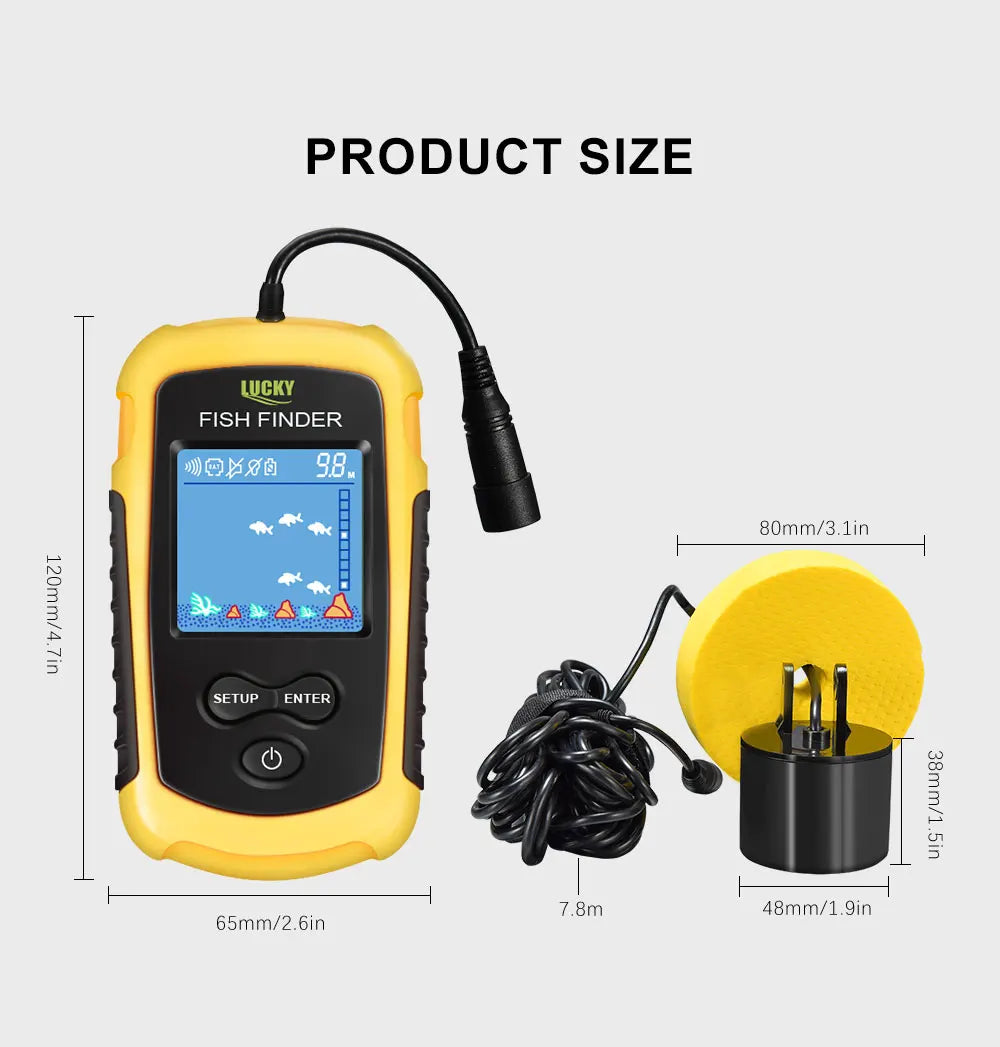 FFC1108-1 Alarm 100M Portable Sonar Fish Finders 45 degrees Sonar Coverage Echo Sounder Alarm Transducer Lake Sea Fishing Act1ve Unlimited