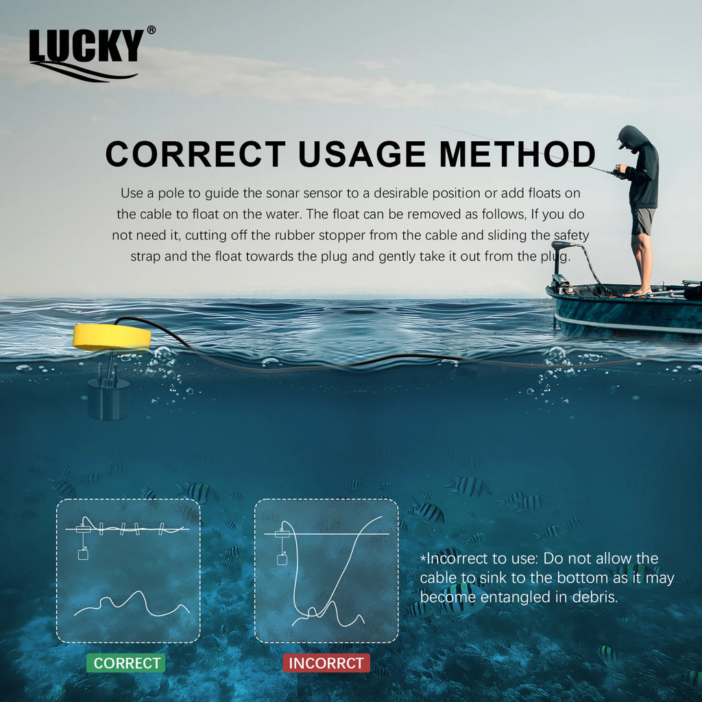 FFC1108-1 Alarm 100M Portable Sonar Fish Finders 45 degrees Sonar Coverage Echo Sounder Alarm Transducer Lake Sea Fishing Act1ve Unlimited