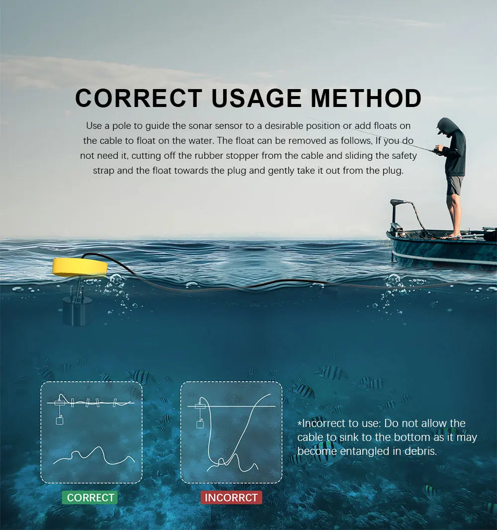 FFC1108-1 Alarm 100M Portable Sonar Fish Finders 45 degrees Sonar Coverage Echo Sounder Alarm Transducer Lake Sea Fishing Act1ve Unlimited