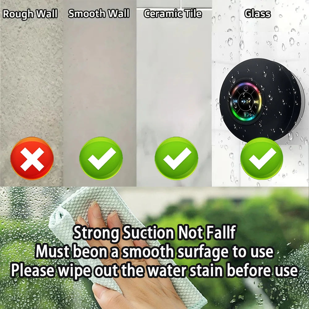 Portable Wireless Bluetooth Speaker LED Light IPX4 Waterproof Loudspeaker Outdoor Bathroom Large Suction Cup Stereo Sound Box Act1ve Unlimited