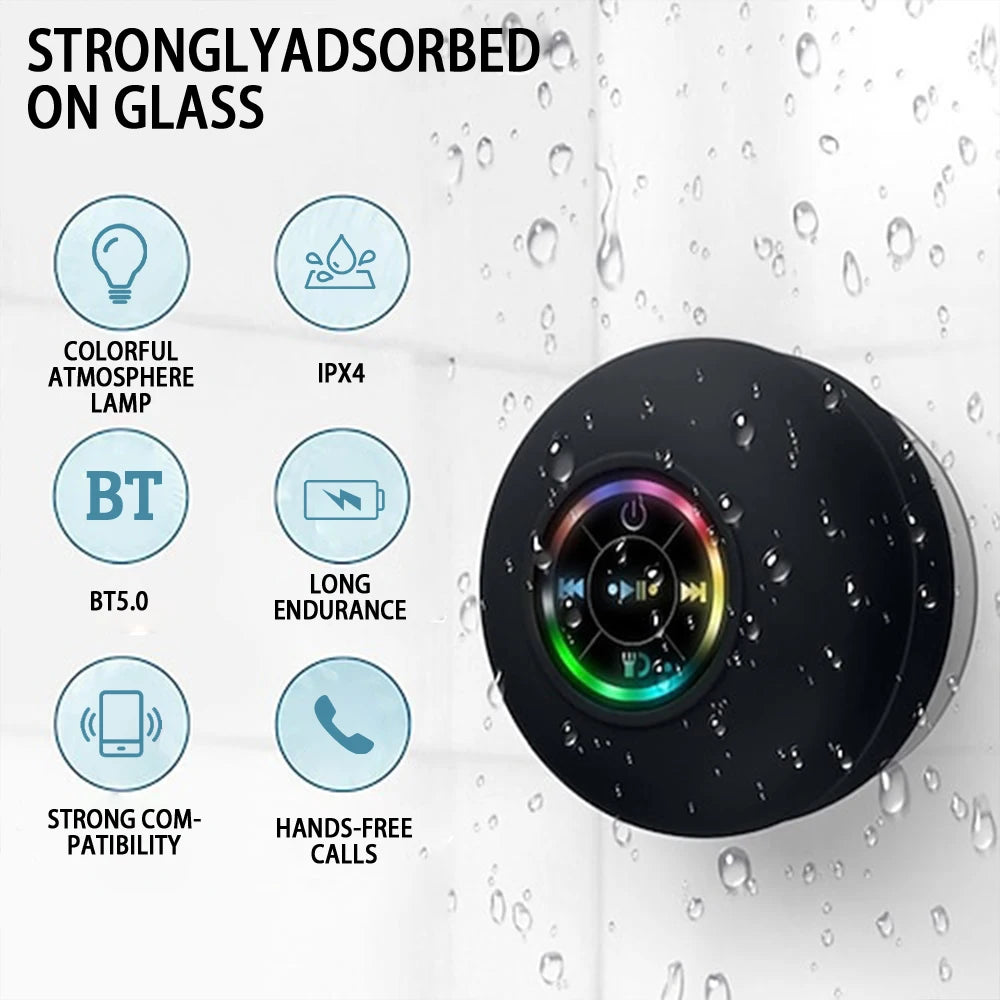 Portable Wireless Bluetooth Speaker LED Light IPX4 Waterproof Loudspeaker Outdoor Bathroom Large Suction Cup Stereo Sound Box Act1ve Unlimited