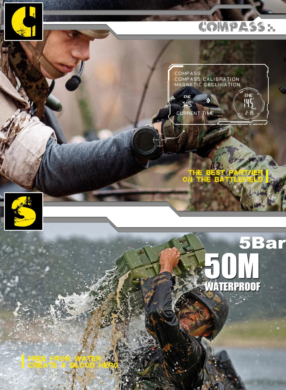 NORTH EDGE Men's sport Digital watch Hours Running Swimming Military Army watches Altimeter Barometer Compass waterproof 50m Act1ve Unlimited
