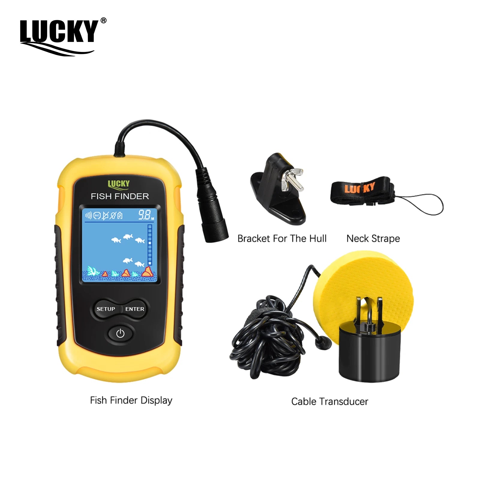FFC1108-1 Alarm 100M Portable Sonar Fish Finders 45 degrees Sonar Coverage Echo Sounder Alarm Transducer Lake Sea Fishing Act1ve Unlimited