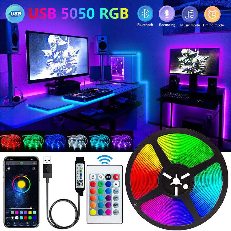 Bluetooth LED Strip Lights Smart SMD 5050 APP Remote Control Flexible Ribbon Diode Lamp Tape TV Backlights Game Room Home Decor Act1ve Unlimited