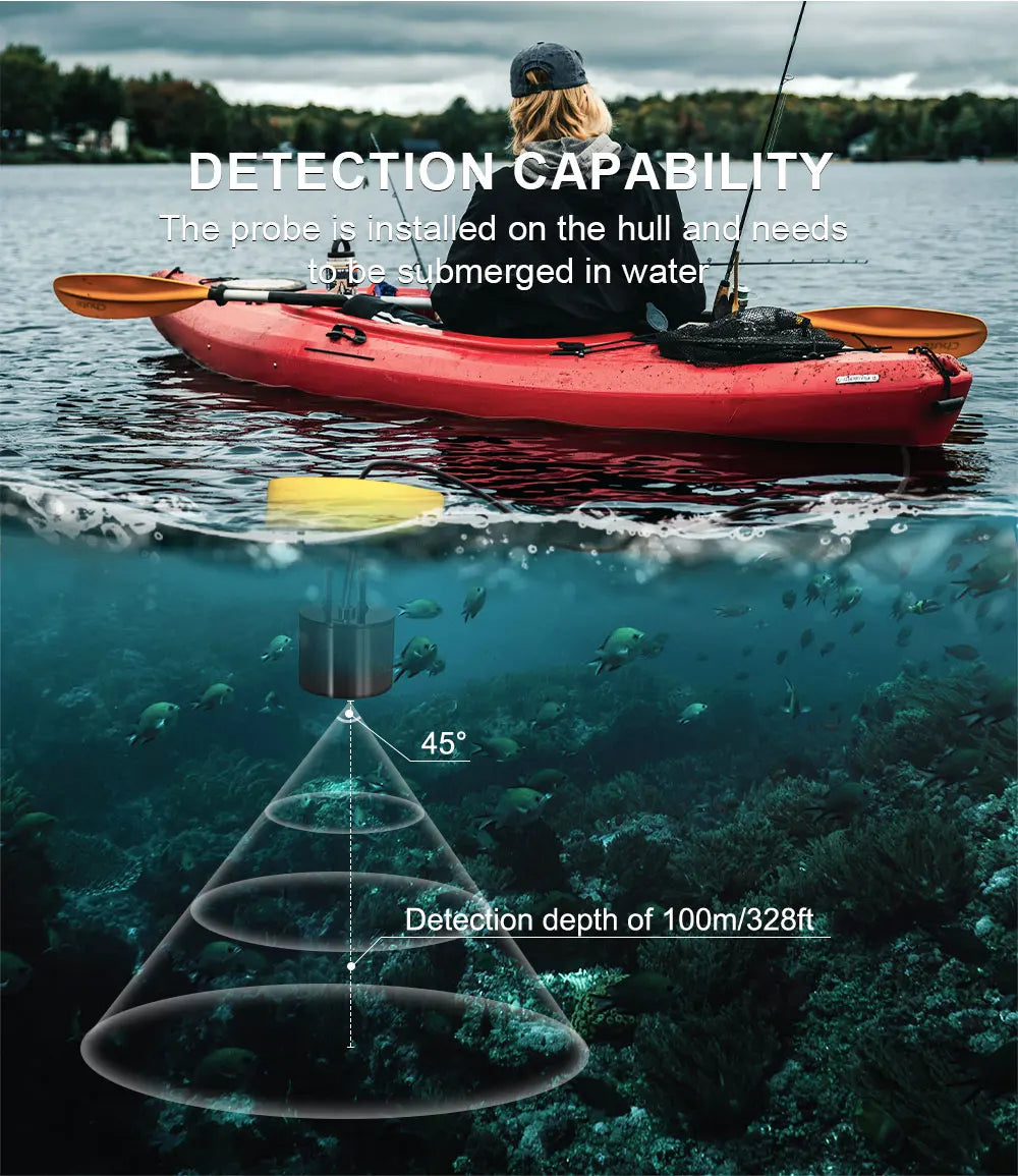 FFC1108-1 Alarm 100M Portable Sonar Fish Finders 45 degrees Sonar Coverage Echo Sounder Alarm Transducer Lake Sea Fishing Act1ve Unlimited
