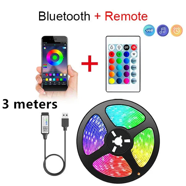 Bluetooth LED Strip Lights Smart SMD 5050 APP Remote Control Flexible Ribbon Diode Lamp Tape TV Backlights Game Room Home Decor Act1ve Unlimited