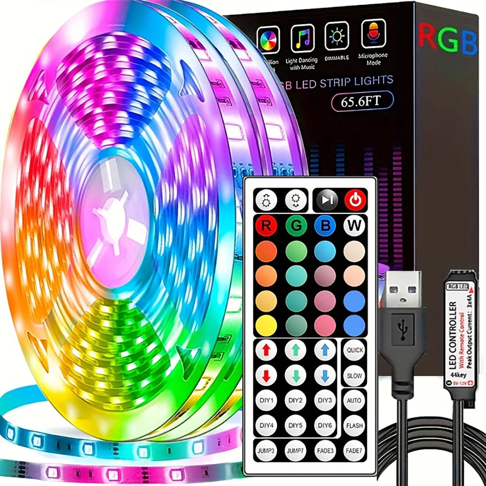 Led Strip Lights with 44 Key Remote Control 1m 5m 10m 20m RGB Tape Led Wall Room for Home Bedroom Party Decor TV Backlight Act1ve Unlimited