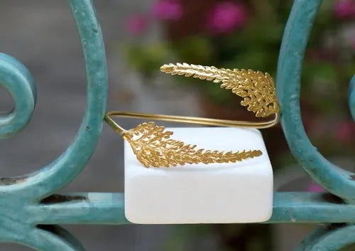 Fern Leaf Bracelet: Adjustable Gold-Plated Brass, Nature Inspired Act1ve Unlimited