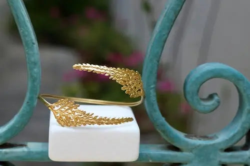 Fern Leaf Bracelet: Adjustable Gold-Plated Brass, Nature Inspired Act1ve Unlimited