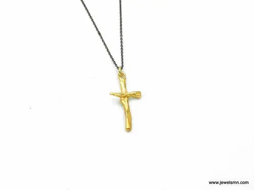 Gold Twig Cross Necklace: Olive Branch Pendant, Symbol of Peace Act1ve Unlimited