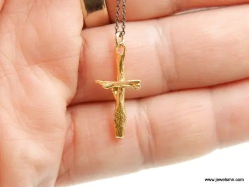 Gold Twig Cross Necklace: Olive Branch Pendant, Symbol of Peace Act1ve Unlimited